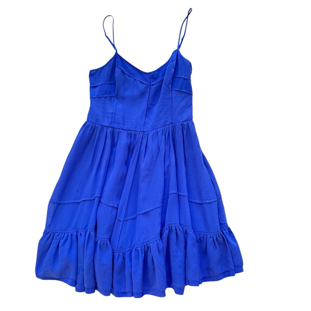 Juicy Couture 100% Silk Dress Blue Size 6 Mini Sleeveless Tiered A Line